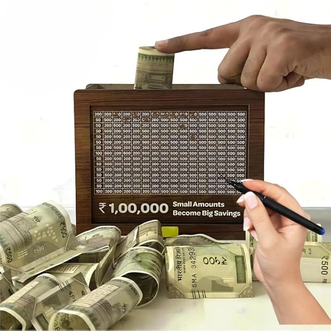 Wooden Money Piggy Bank 1 Lakh Saving Chart