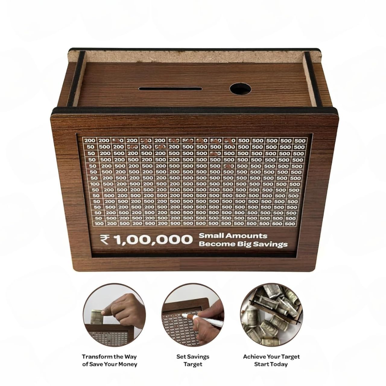 Wooden Money Piggy Bank 1 Lakh Saving Chart